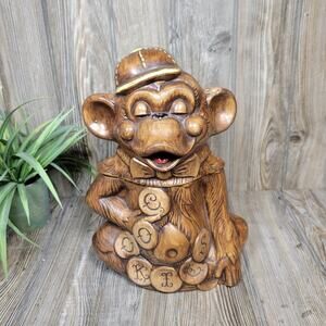 Vintage Treasure Craft Monkey Cookie Jar 1960s Ceramic Brown Kitchen Canister